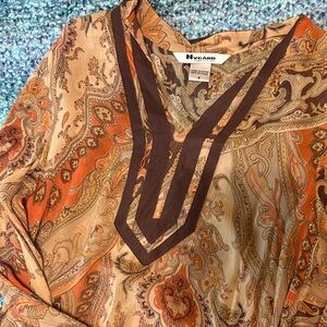 Hyland Women's Long Sleeve Paisley Dress - Orange and Brown